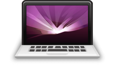 A laptop with a purple background